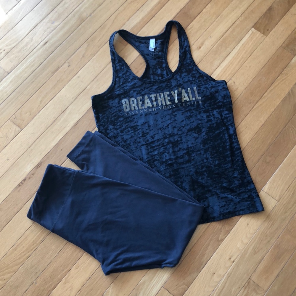 Yoga outfit, Marika The Balance Collection leggings and Next Level Apparel top